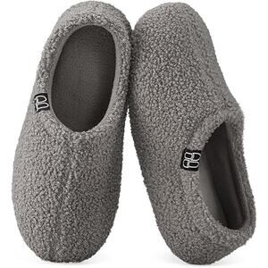 New HomeTop Womens Size 7/8 Gray Fuzzy Curly Fur Memory Foam House Slippers